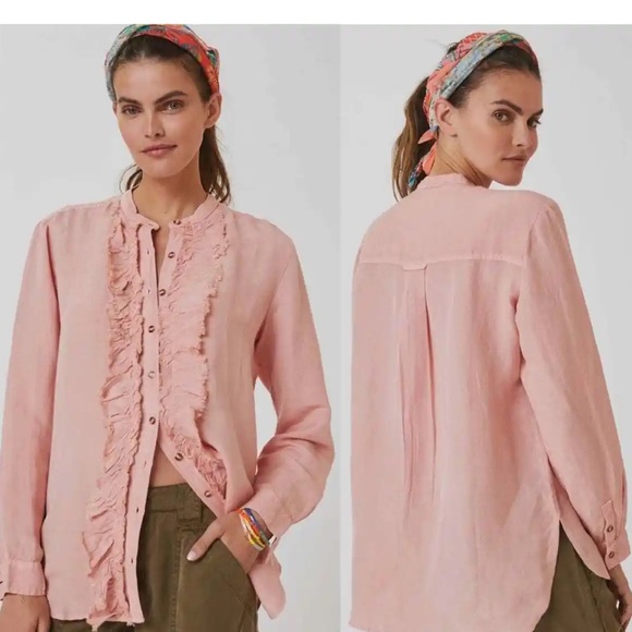 NWOT Pilcro Peach Linen Button Up - Picture 1 of 6